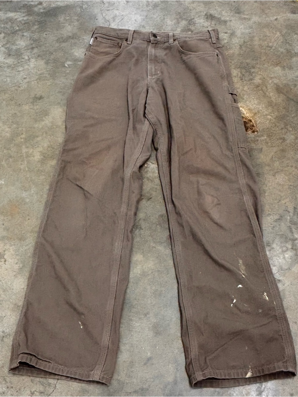 Vintage Carhartt Carpenter Pants Paint Splatter Distressed Loose Fit Brown 32x32